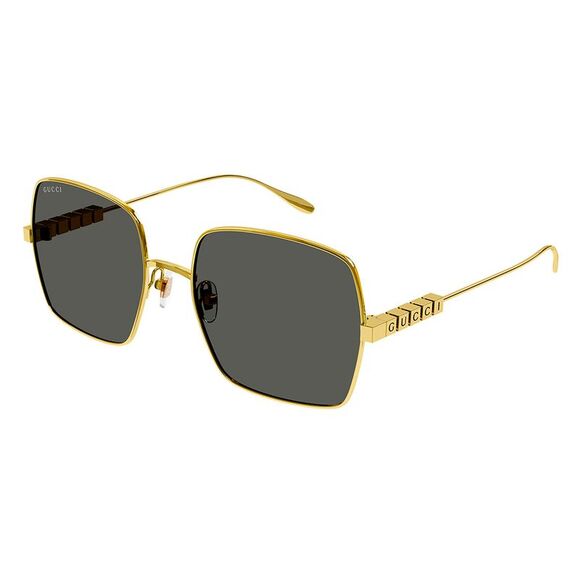 Gucci GG 1434S 001 Gold Metal Square Sunglasses Grey Lens - Picture 1 of 3